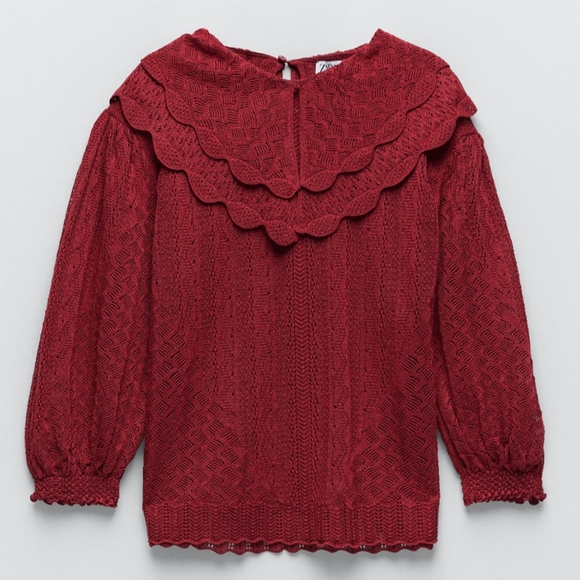 NWT Zara Pointelle Ruffle Collar Sweater - Picture 3 of 7